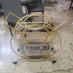 Two-Tiered Gold Round Bar Cart (New)