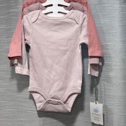 Cloud Island 3PK Pink Ribbed Long-Sleeve BodysuitS Sizes 0-3M & 3-6M NWT