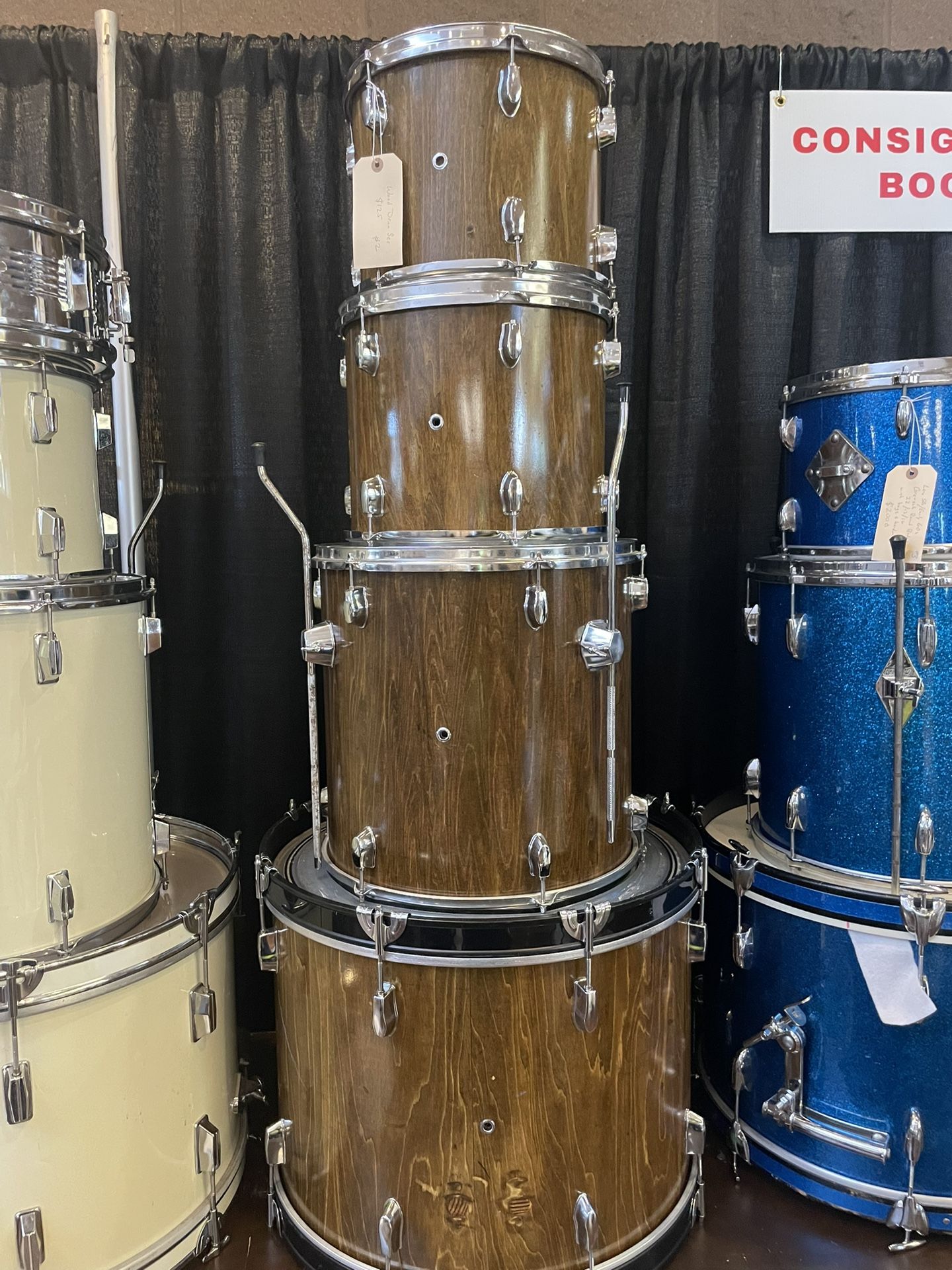 Drum Set, Wood Finish.