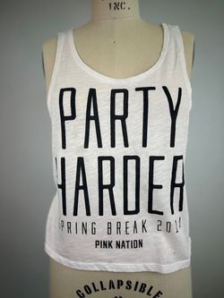 PINK Party Harder Spring Break 2014 Graphic Crop Tank Top White Small