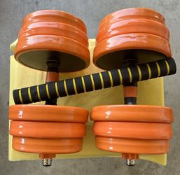 66 Pounds Dumbbells 33 Pounds Each One They Come With An Extra Bar So You Can Connect Them and workout for your chest