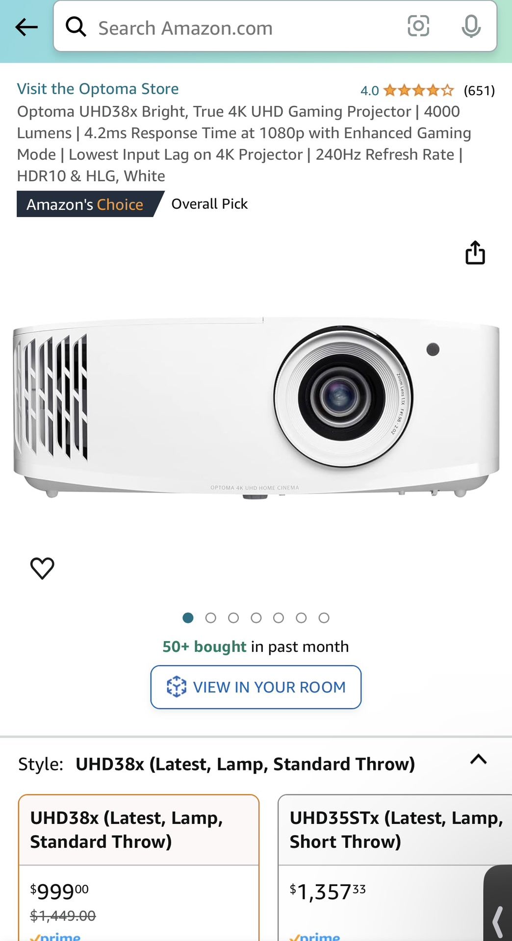 Optoma UHD38x True 4K UHD Gaming Projector