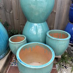 Glazed Aqua Ceramic Planter Pots Brand New 
