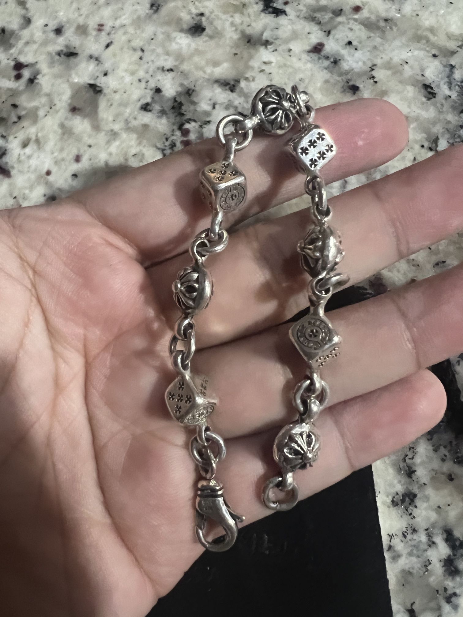 Chrome Hearts Dice & Cross Ball Bracelet 7 Inches Long 