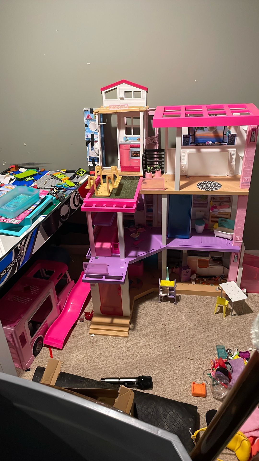Barbie Dream House, Barbies, and accessories
