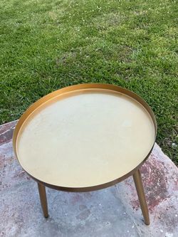 Round Gold Metal Tray Side Table