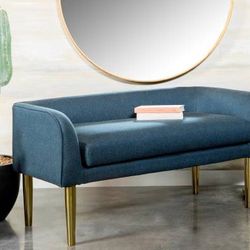 Blue Fabric Bench With Gold Tapered Legs ONLY $299! Best Prices!!