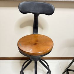 Industrial Bar Stool with Backrest 23-33inch Swivel Wooden Seat