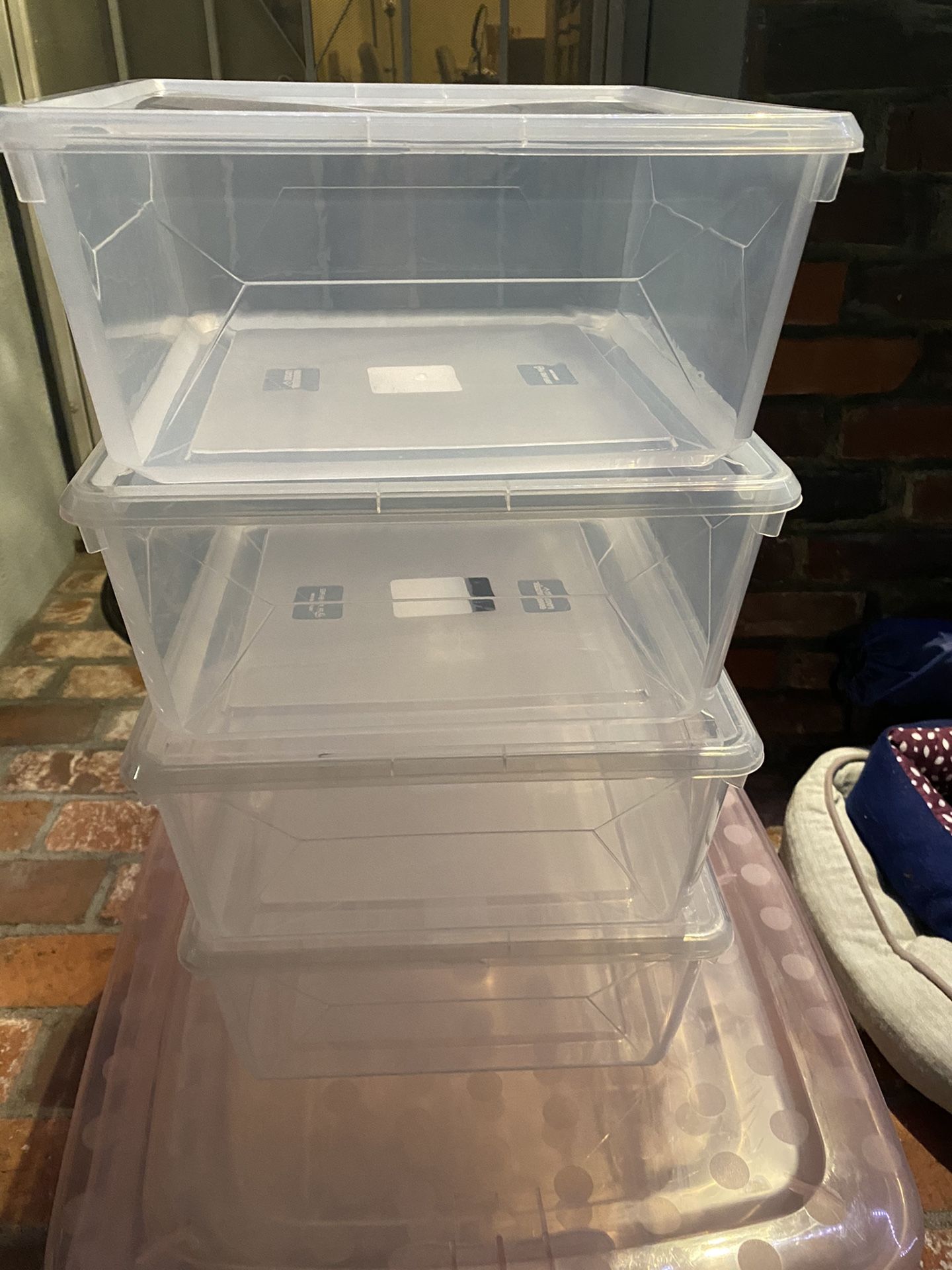 9.1qt Medium Modular Storage Bin Clear New (Four Bins for $8 Firm Price sell all)