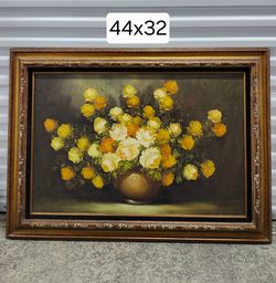 Framed Floral Oil Painting 44x32