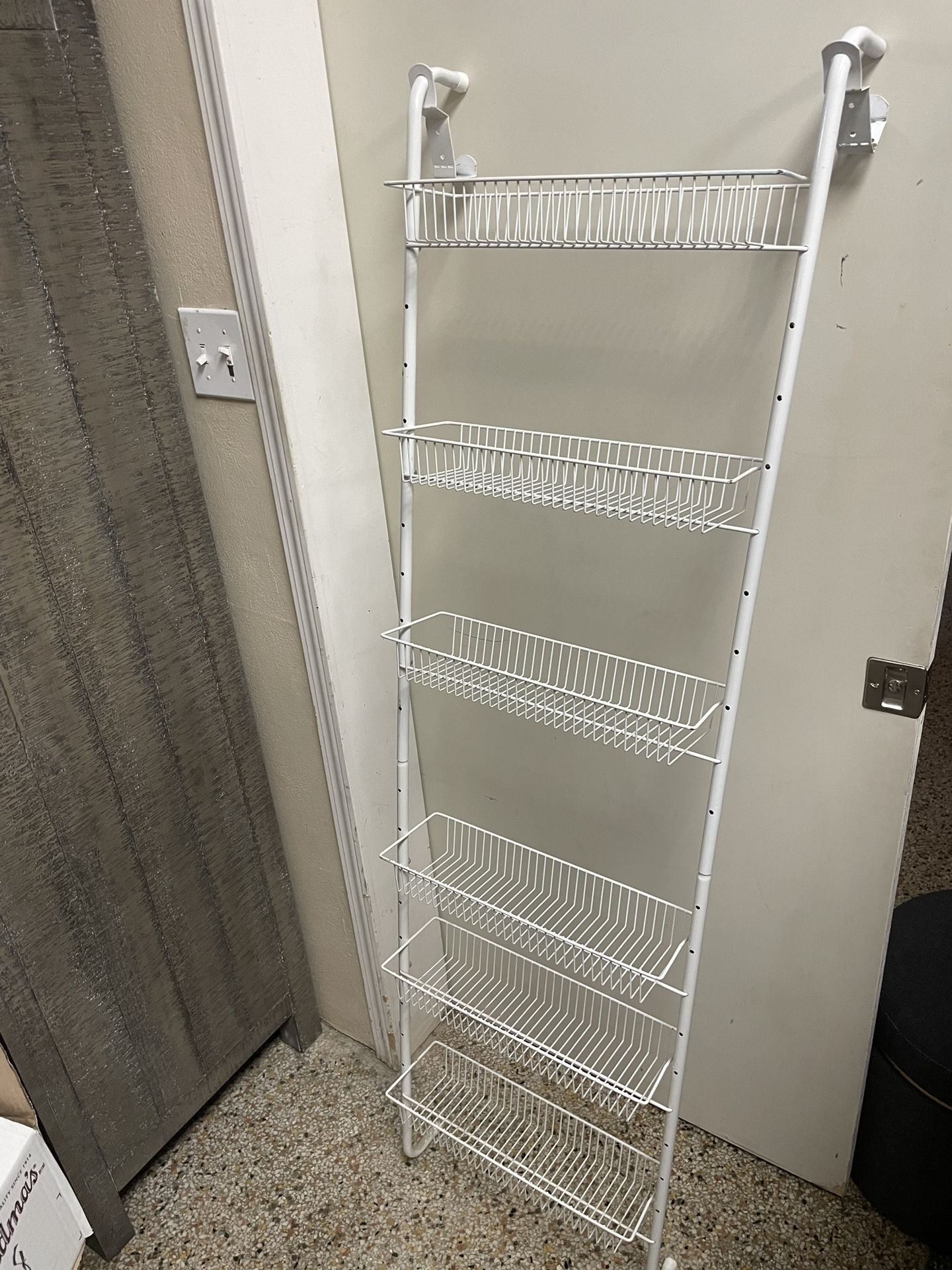 Over the door pantry shelf 6 baskets adjustable height 63.5” H x 18” W