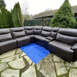 Brown Leather Electric Reclining Sofa Sectional