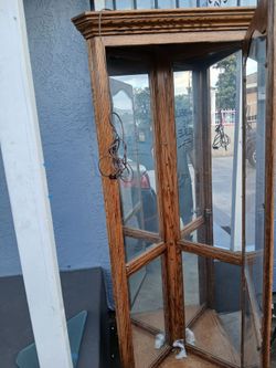 Oak Wood Glass Display Cabinet Curio