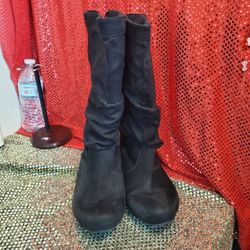 Self-Esteem "Whammo" Faux Suede Blk Boots. 7M. Pre-owned Excellent.