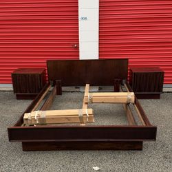 Norwegian Rosewood Queen Bed Set w Nightstands MCM Made in Norway