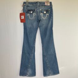 True Religion Rainbow Joey low rise 31 med. Baja flare Jeans size 25 NWT 10503SM