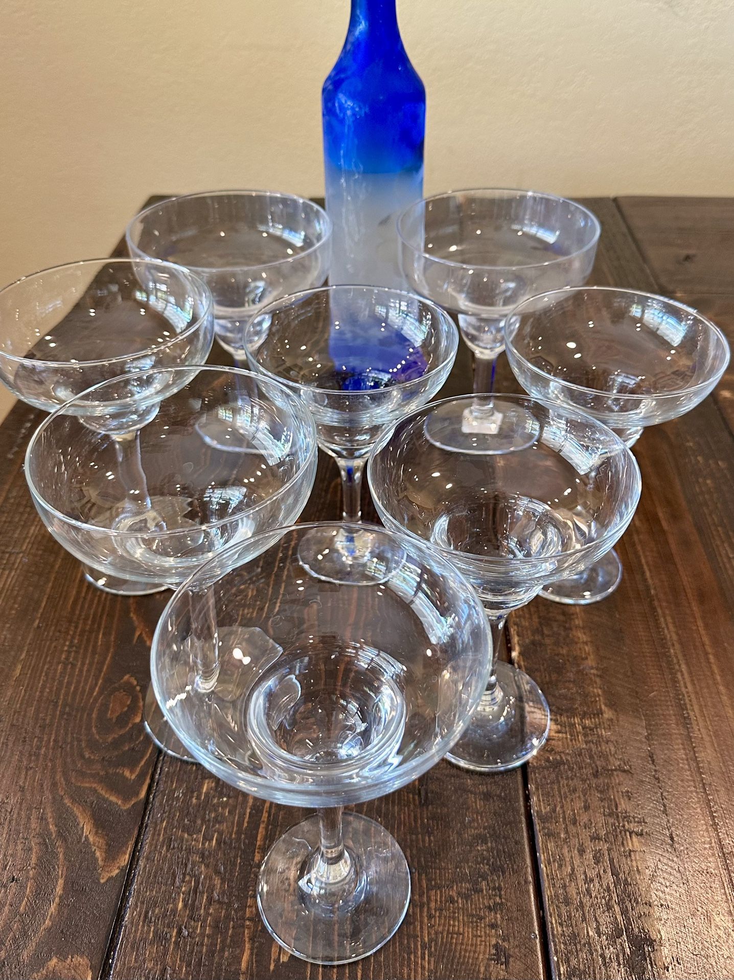 6 Glass Margarita Glasses & Two additional Poolside Plastic Glasses- 7" tall (Bottle not included)