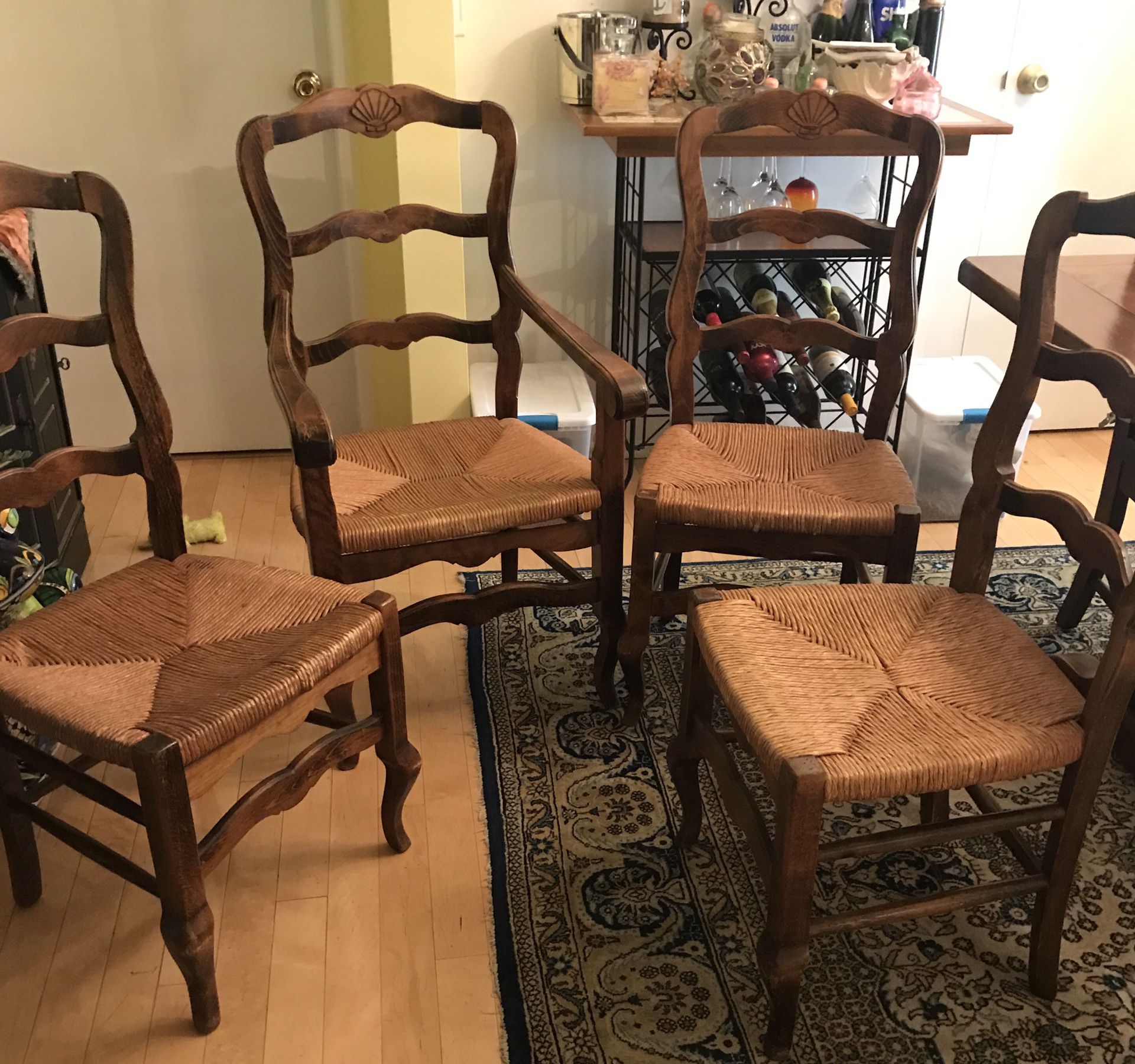 Four French Lateral Solid Wood Antique Chairs
