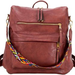 Modern+Chic Convertible Backpack Purse for Women, Vegan Leather, Removable Strap & Pockets (Camel)