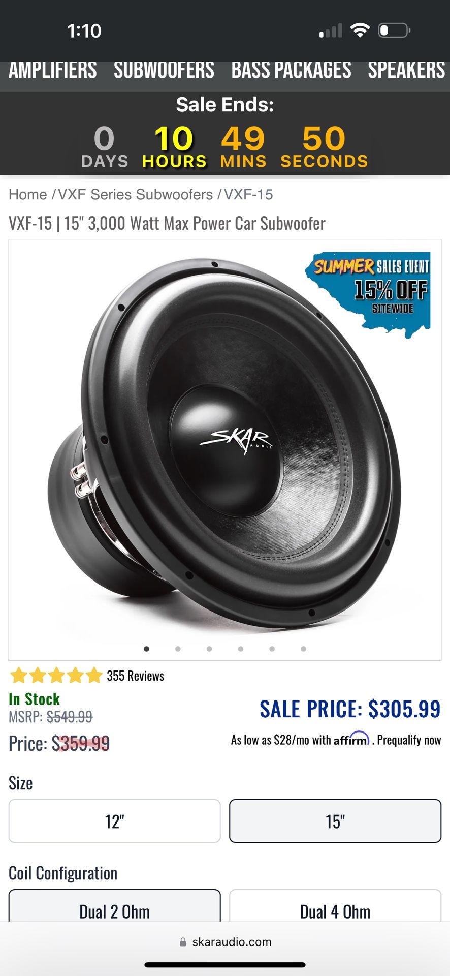 Skar Vxf 15” 3000watts