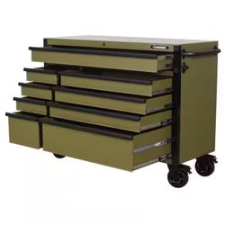 Husky Heavy Duty 52 in. W 9-Drawer Matte Army Green Rolling Tool Cabinet. New. Open box.