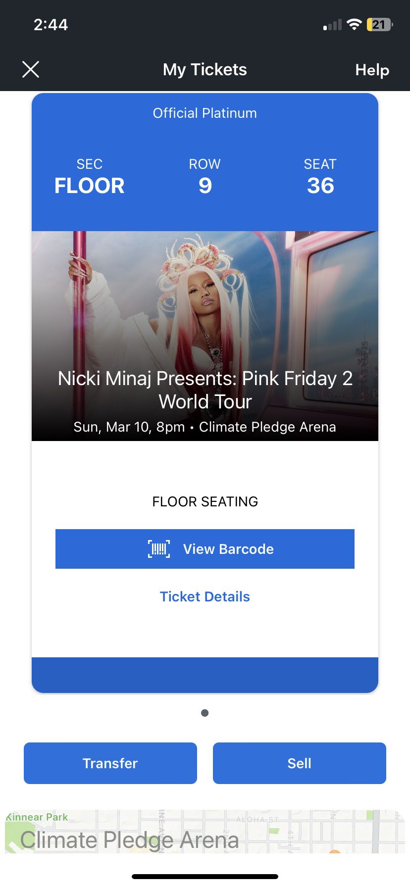 March 10 Seattle Nicki Minaj Concert Ticket Row 9 Seat 36