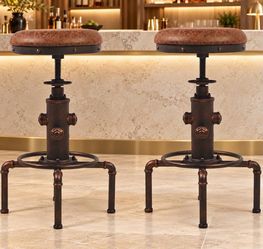 Set of 2 Red Bronze Antique Vintage Industrial Barstools