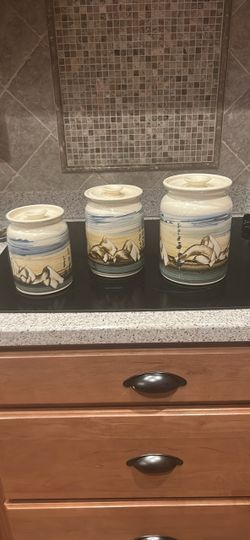 Ceramic Canister Set of 3 with Lids