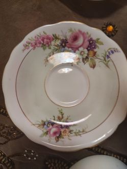 Vintage Floral Porcelain Saucer with Gold Trim