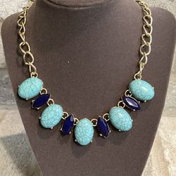 Thalía Turquoise & Blue Stone Gold Tone Necklace
