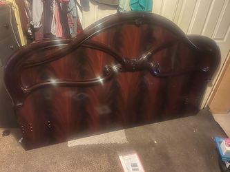Dark Cherry Wood Ornate Bed Headboard