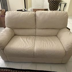 Italian White Leather Couch 