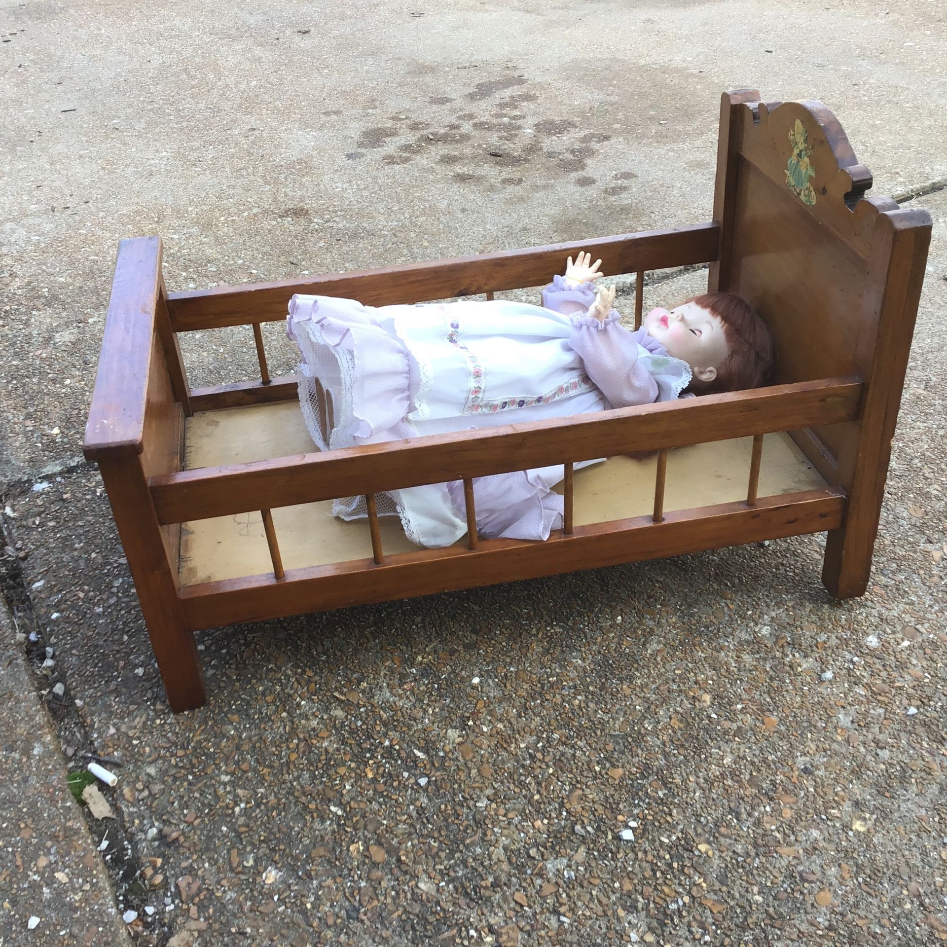 Vintage Wooden Doll Bed And Susie Sunshine Doll