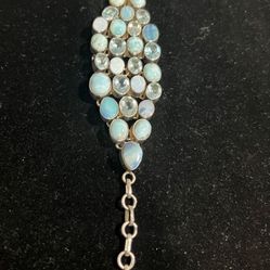Sterling Silver Opal Topaz Larimar Link Bracelet 