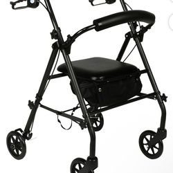 NEW IN BOX ** Equate Rolling Walker for Seniors, Rollator with Seat and Wheels, Black, 350 lb Capacity