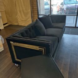 Black Velvet Sofa 