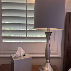 2 Silver & Gray Lamps & Napkin Holder 