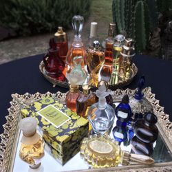 Mirrored Perfume Trays w/ Perfume & Bottles