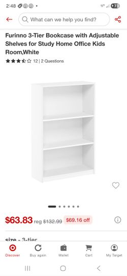 3 Tier White Bookshelf