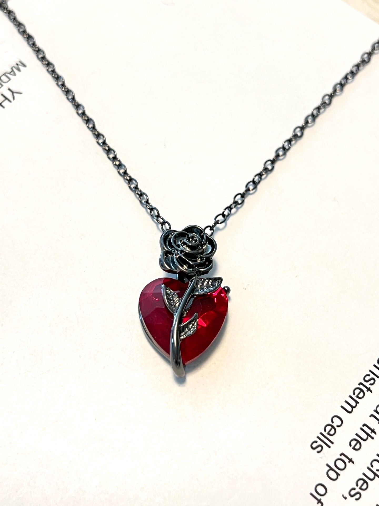 Gothic rose red heart necklace