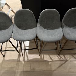 Set of 4 Modern Gray Counter Stools – Wood & Black Metal
