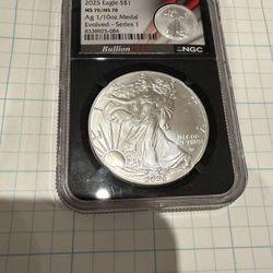 RARE 2025 BullionPlus Evolved Series 2025 NGC MS 70 Silver Eagle And 1/10 Oz Silver Coin