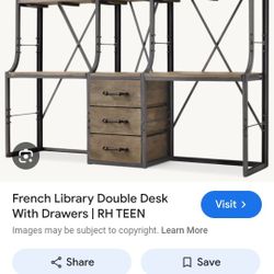 French Library Double Desk / Drawers 