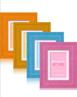 5x7 Glitter Picture Frame with Mat for 4x6, HD Real Glass Pastel Sparkle Photo Frames,Cute Fun or Unique 5 by 7 Artwork Frame for Tabletop or Wall Dis