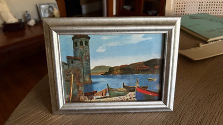Vintage Roland Oudot Mid-Century Framed Italian Canal Scene Print