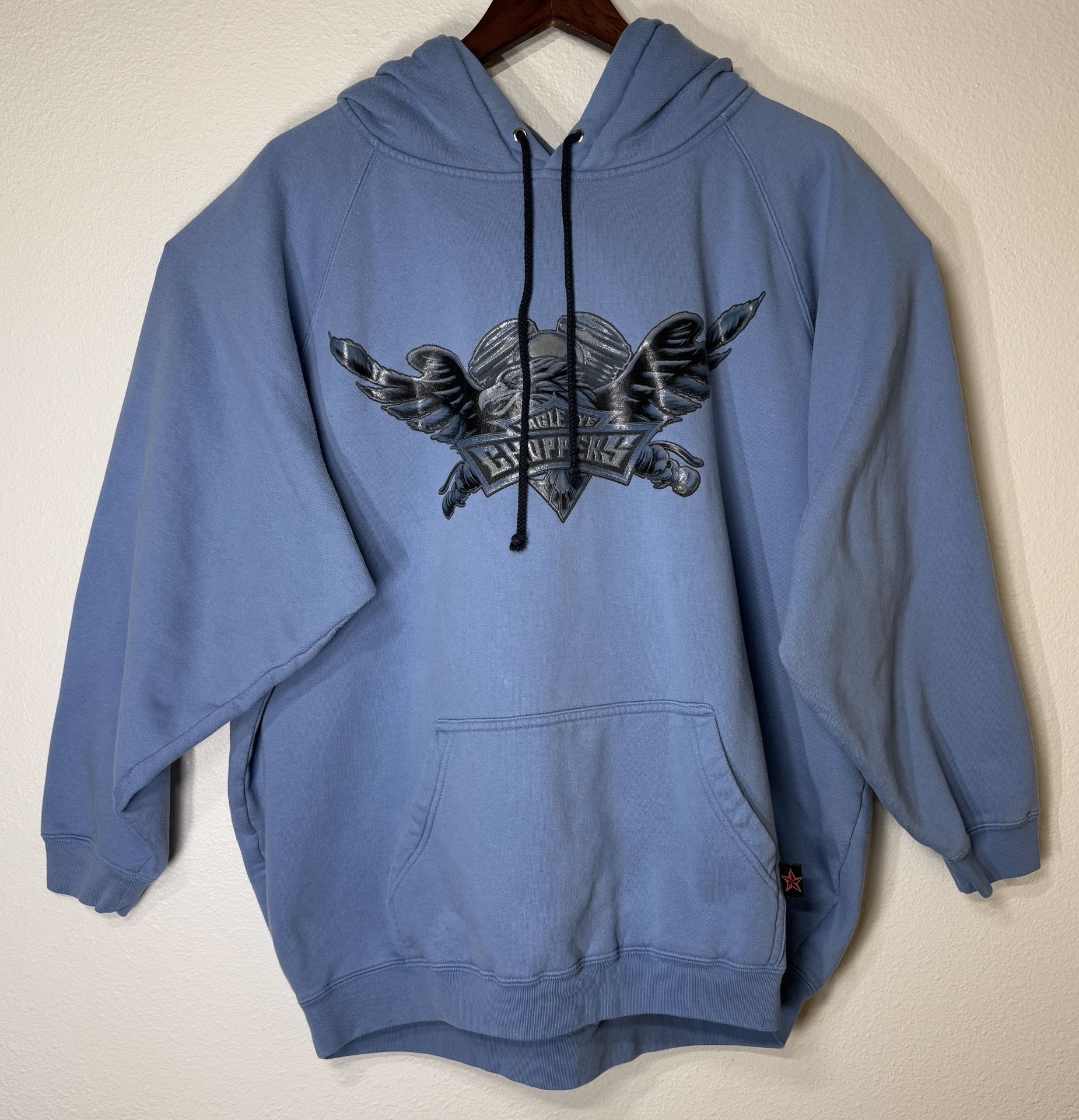 Vintage Top Heavy Eagle Coast Choppers Sky Blue Hoodie Size XL Y2K