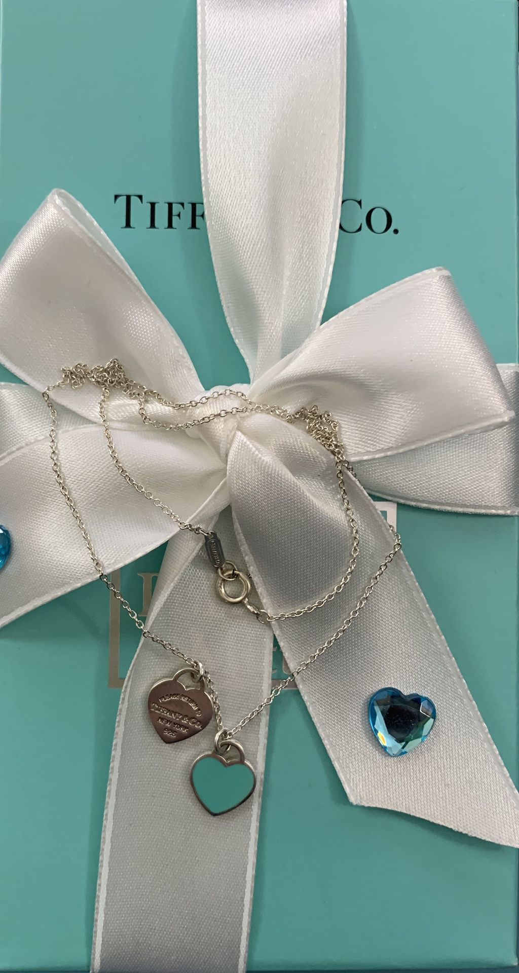 Tiffany & Co mini double heart blue enamel pendant necklaces
