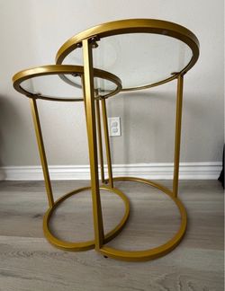 Gold Metal Side Tables with Glass Tops