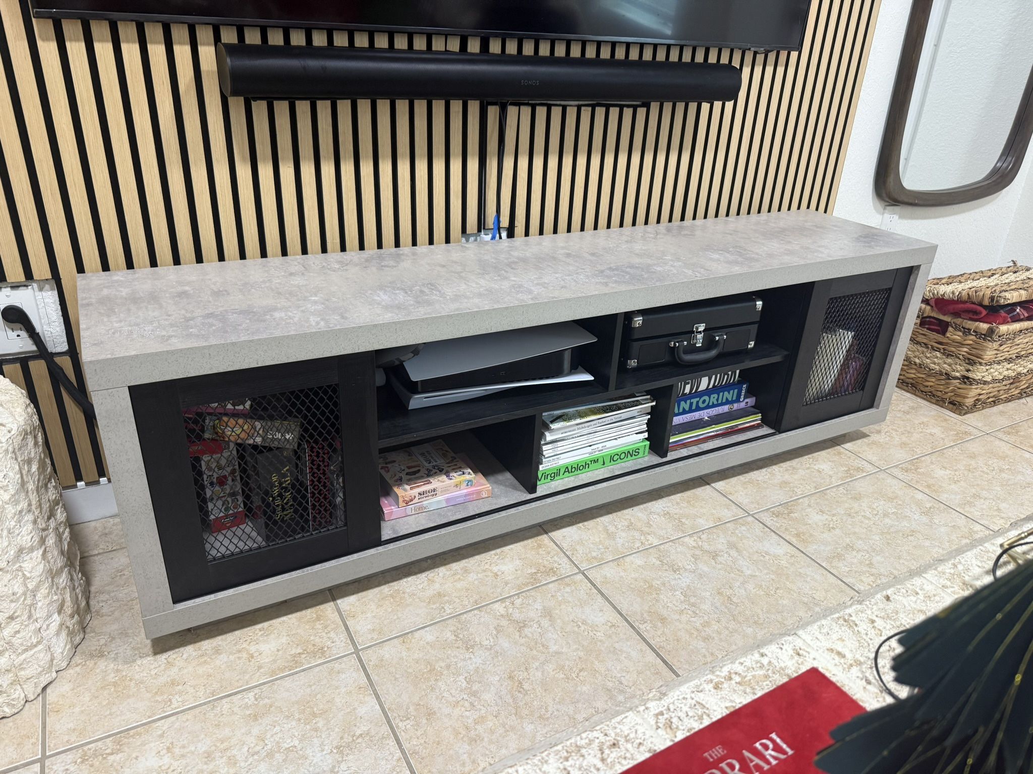 Grey Concrete Black Media TV Console, by Mercury Row