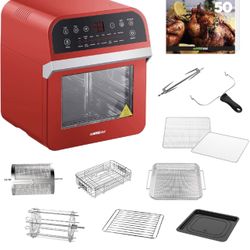 GoWISE USA Air fryer GW4 V4801 Deluxe 12.7-Quarts 15-in-1 Electric Oven with Rotisserie and Dehydrator + 50 Recipes (Red)